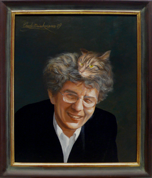 Das Gem�lde zeigt den gemalten Herrn Dr. W. zusammen mit seiner Katze. Diese scheint ihm f�rmlich aus den Haaren zu entspringen. Die passende Bildunterschrift lautet daher: Feindliche �bernahme